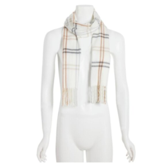 Steve Madden Womens One Size Mid Weight Cozy Plaid Muffler Scarf Ivory $42 1125 - Picture 1 of 6
